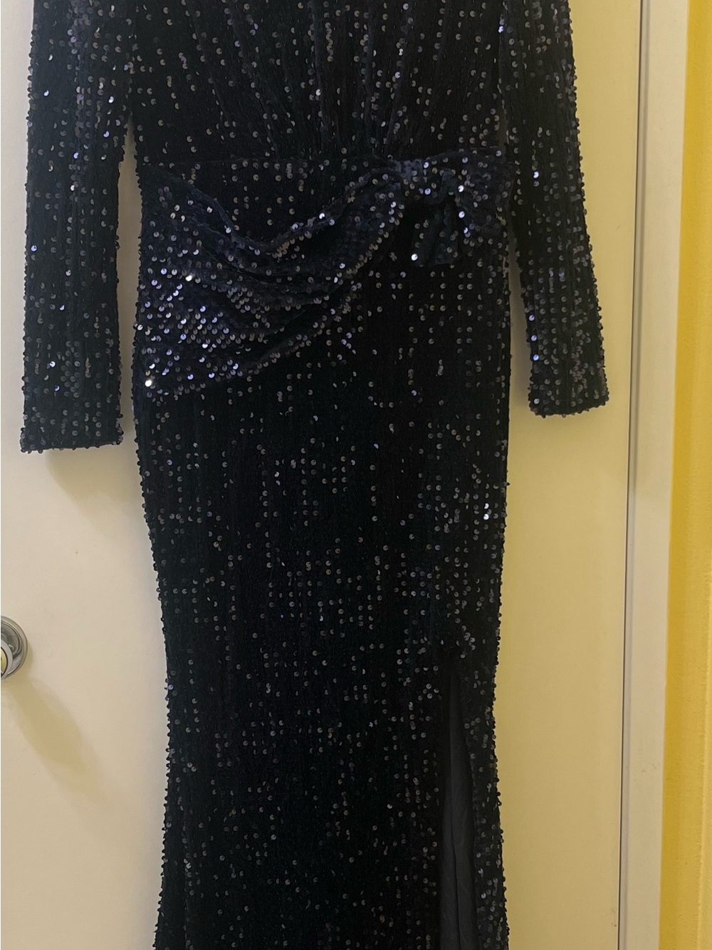 Sequin Long Sleeve Navy Evening Dress
